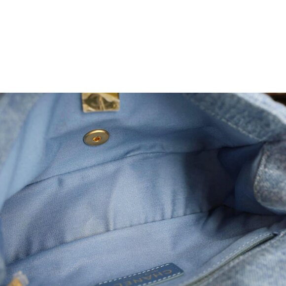 CHANEL  Mood Flap Small Quilted Denim Logo Printed Shoulder Bag Blue - Picture 10 of 11